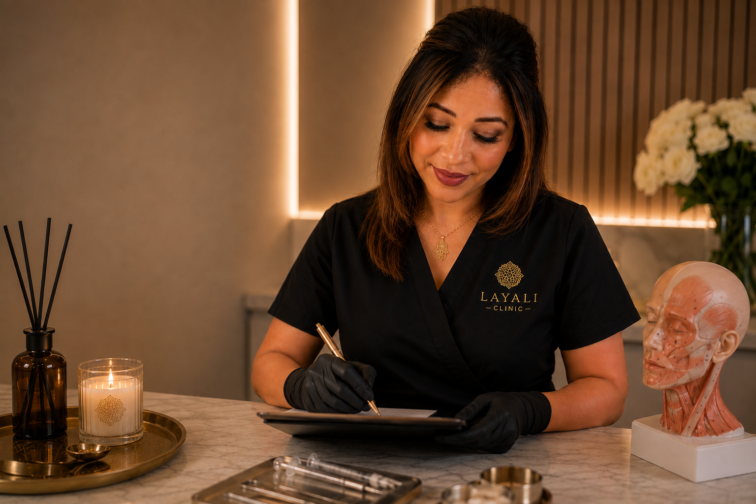 Layali Clinic practitioner preparing a treatment plan